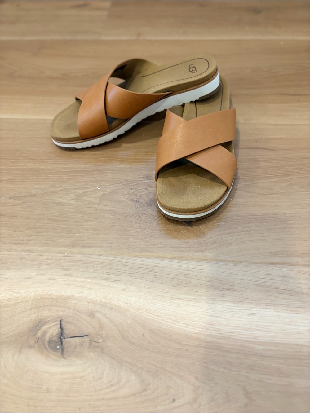 UGG Women's Cognac Crisscross Slide Sandals - Picture 3 of 4